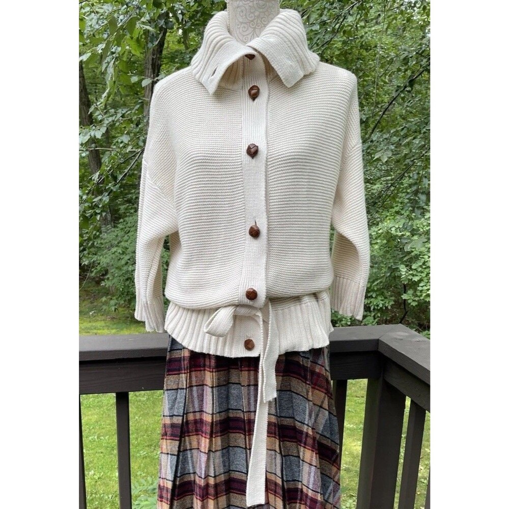 Preppy Heritage Coastal Cottagecore Cream Button Cardigan Lauren Jeans Co XL